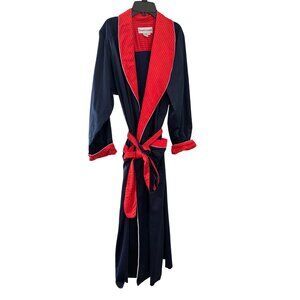 Vintage Fernando Sanchez Navy & Red Satin Robe M Size Belted Lounge Retro